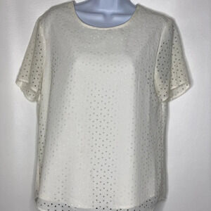 Banana Republic factory women’s white triangle cutout short sleeve blouse Sz Sm